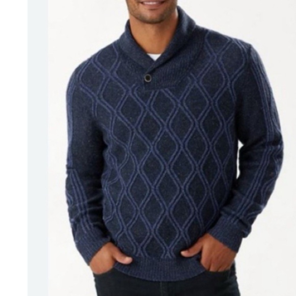 Tommy Bahama Men's Diamond Drive Blue Argyle Shawl Collar Fisherman Sweater XL